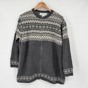 Jones New York Sport Gray Fair Isle Zip Up Cardigan Linen Cotton Plus 1X